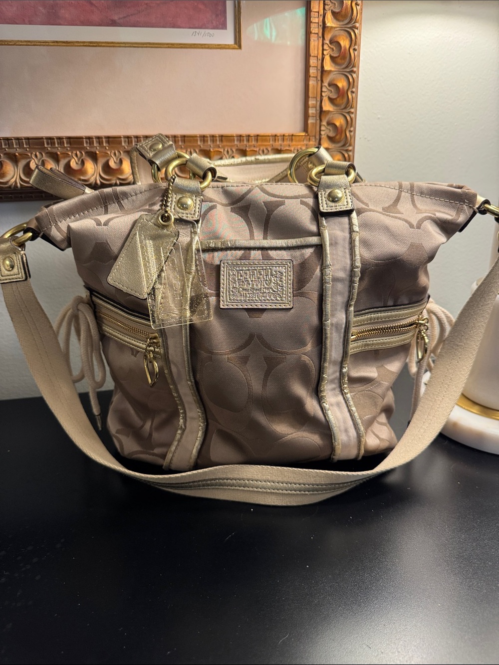 Vintage Coach Poppy Shoulder Bag with Gold Leather and Hardware